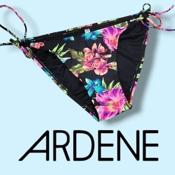 Ardene Basic Collection women's black floral side-tie swim bikini bottom  - xs - Picture 8 of 8
